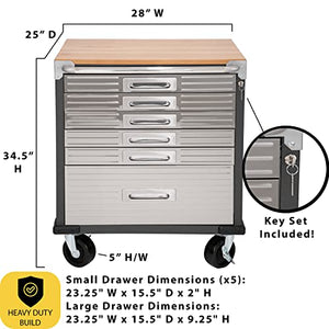 Seville Classics Rolling Lockable Cabinet Storage, 6-Drawer (28" W x 18" D), Graphite