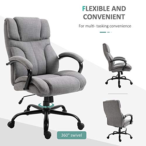 Vinsetto Big and Tall Ergonomic Executive Office Computer Chair 500lbs High Capacity with Upholstered Thick Padding Headrest and Armrest, 5 Univeral Wheels and Linen Finish, Light Grey