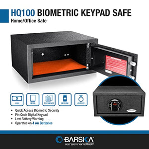 BARSKA AX12476 Quick Access Keypad Biometric Fingerprint Security Safe Box 0.46 Cubic Ft, Black .46CF