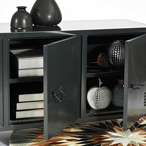 FurnitureR 3 Doors Metal Storage Cabinet with Removable Shelves - Black