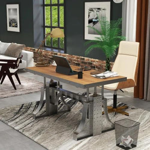 Homary 63" Industrial Office Desk Executive Desk with Solid Wood Top