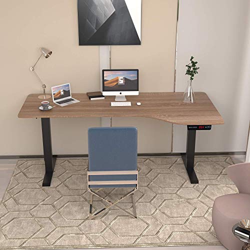SMAGREHO Height Adjustable Electric Standing Desk for Home Office, 60 x 33 inches Sit Stand Table with MDF Splice Board, Standing Workstation with Memory Controller, Black Frame/French Oak Desktop