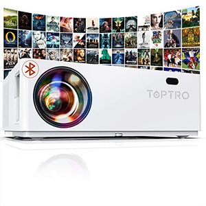 TOPTRO Bluetooth Projector, Native 1080P and 350” Display, 8500L Video Projector, Support 4K, Zoom & ±50°4D Keystone Correction, Home Theater Projector Compatible with Phone/TV Stick/PC/USB/PS4/DVD