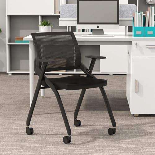 Generic Stackable Conference Room Chairs, 4-Pack with Wheels and Paddle, Ergonomic Mesh Back and Arms