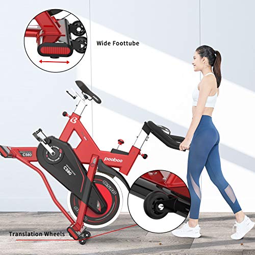cycool Stationary Exercise Bikes Indoor Cycling with 44 lbs Flywheel,LCD Monitor,Belt Drive, Comfortable Seat for Home Cardio Workout Bike Training (Red580-03)
