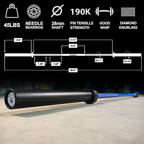 Signature Fitness Olympic Cerakote Barbell – for Home & Commercial Gyms, 190K PSI Tensile Strength Rated for up to 1,500-Pound Capacity, blue (SF-CKOB7-BLU)