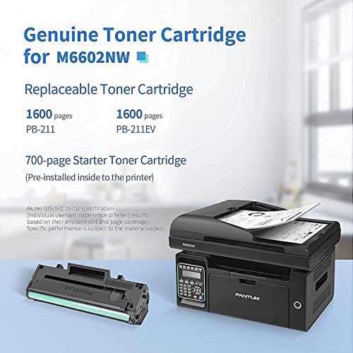 Fax Printer All in One Laser Printer Scanner Copier Fax WiFi Wireless Printer Black and White Printer Pantum M6602NW, Pantum PB-211 Toner Cartridge Standard Yield 1500 Pages