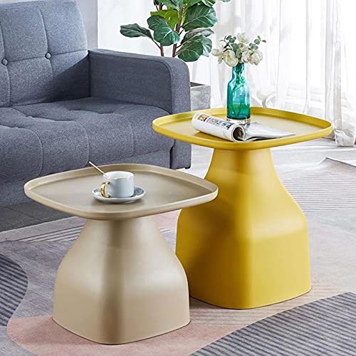 BinOxy Small Square Coffee Table - Yellow, Indoor & Outdoor End Table for Living Room, Bedroom - Ideal Side Table for Snacks & Tea