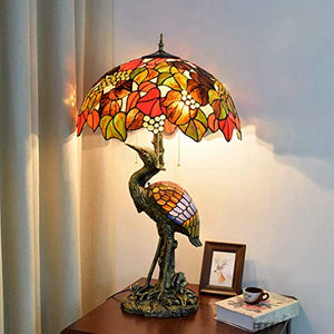 MANHONG Tiffany Style Retro Decorative Table Lamp 18" - Dark Red Brown Grapes