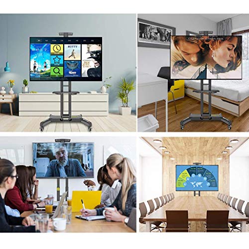 YokIma Mobile TV Stand with Wheels, Universal Rolling TV Cart for 32-75 Inch TVs, Shelf, Liftable Tray, Max Load 100 Lbs