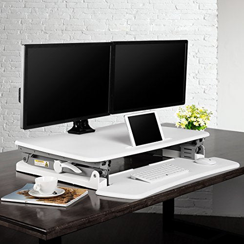 FlexiSpot 35" Wide Platform Height Adjustable Standing Desk, Removable Keyboard Tray, White (M2W)