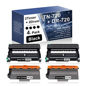 4 Pack Black TN-720 DR720 (2Toner+2Drum) Compatible Replacement for Brother DCP-8155DN 8510DN 8110DN 8150DN MFC-8710DW 8810DW 8910DW 8950DW/DWT HL-5470DW/DWT 6180DW/DWT 5440D 5450DN Series Printers