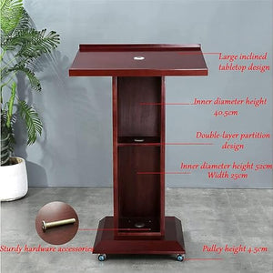 CAMBOS Lectern Podium Stand with Casters and Storage - Modern Wheeled Lectern