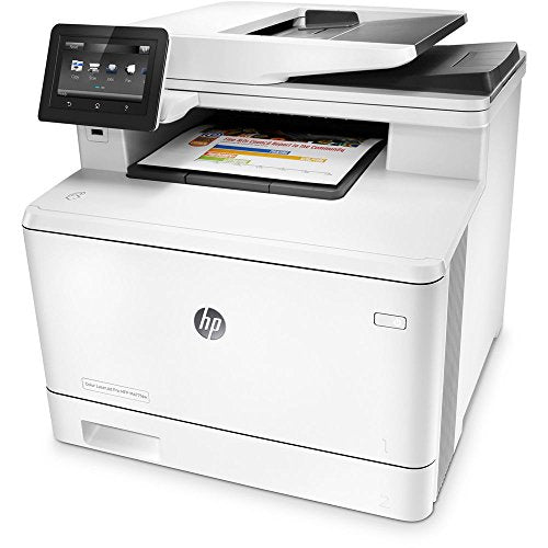 HP Color Laserjet Pro M477fdw All-in-One Laser Printer with Power Strip Surge Protector and Electronics Basket Microfiber Cleaning Cloth