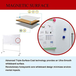 Large Dry Erase Mobile Whiteboard Easel on Wheels ,72×36 inches Double Sided, Rolling Stand with Aluminum Frame Standing Writing Reversible Whiteboard for Home Office Classroom