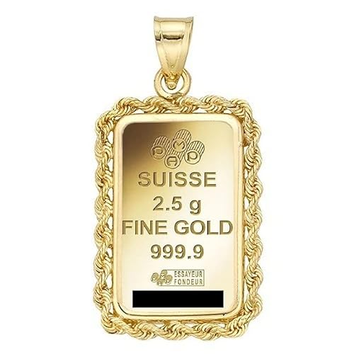 IROLD Solid 14K Yellow Gold Rope Design Coin Frame Necklace 1-2.5-5 Gram, 22 Inches