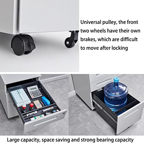 Steel File Cabinet with Roller and Lock, 3-Drawer Mobile Storage Cabinet for Home Office (Black, 60x39x50cm)