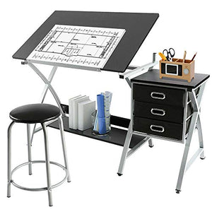 Adjustable Drafting Craft Table Art Drawing Desk Board Storage Artist with Stool