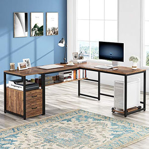 Tribesigns 70 Inch Modern L-Shaped Desk with Bookcase and Cabinet, L Shapes Computer Desk Study Table Super Sturdy Workstation with Drawers for Home Office with Hutch