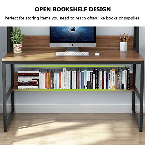 Tribesigns Computer Desk with Hutch, 47 Inches Home Office Desk with Space Saving Design with Bookshelf for Small Spaces (Dark Walnut)