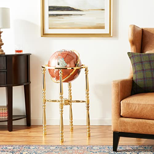Unique Art 36-Inch Tall Amberlite Pearl Swirl Ocean Floor Standing Gemstone World Globe with 4 Leg Gold Stand