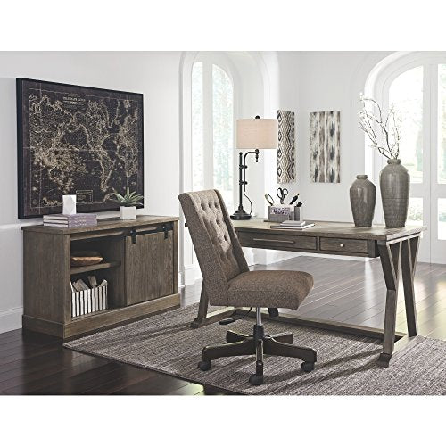 Ashley Furniture Signature Design - Luxenford Large Home Office Desk - Casual - 3 Drawers/Faux Bluestone Inset Top - Grayish Brown Finish - Brushed Nickel Hardware