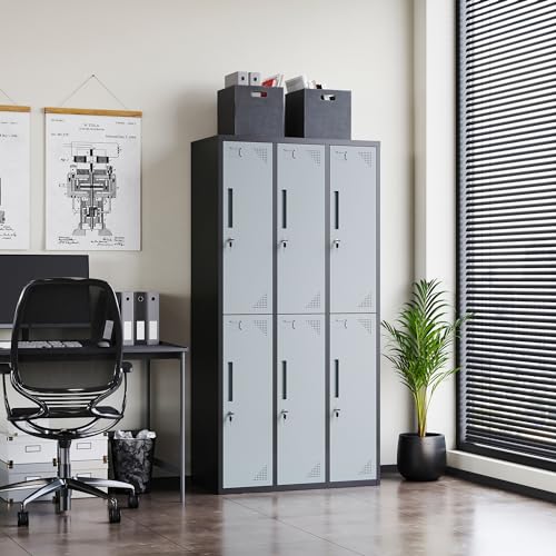 Letaya Metal Lockers for Employees, 71" Storage Cabinet with Lock, Steel Locker for Gym, School, Home, Office Staff (Black Grey, 6 Door)