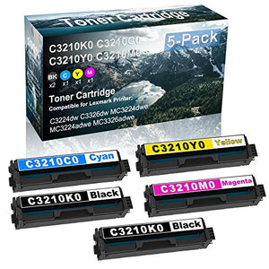 5 Pack (BK+C+Y+M) Compatible C3210K0 C3210C0 C3210Y0 C3210M0 Laser Printer Toner Cartridge High Yield Use for Lexmark C3224dw C3326dw MC3224dwe MC3224adwe MC3326adwe Printer