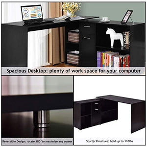 Tangkula L Shaped Desk Corner Desk, Home Office Wood Computer Workstation, Space Saving Computer Desk with Spacious Wooden Surface, Storage Shelves