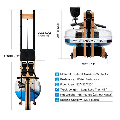 BOWDEX Wooden Water Rowing Machine with LED Monitor