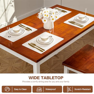 AOVSA Solid Wood 5-Piece Dining Table Set for 4 - Farmhouse Kitchen Furniture