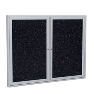 Ghent 3" x 4" 2-Door indoor Enclosed Recycled Rubber Bulletin Board, Shatter Resistant, with Lock, Satin Aluminum Frame, Confetti (PA234TR-CF) ,Made in the USA
