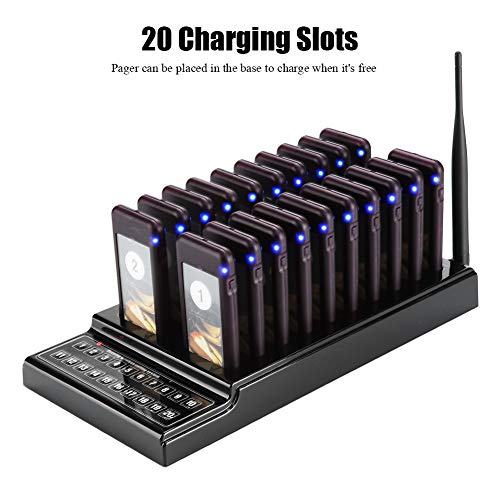Zerone Wireless Calling System with 20 Pagers & Charging Dock