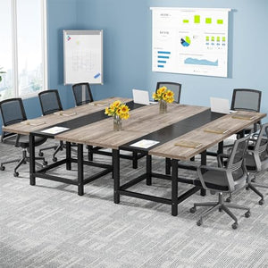 Tribesigns Rustic 13 Ft Long Conference Room Table, Wood Seminar Table - 4 Tables (Grey&Black)