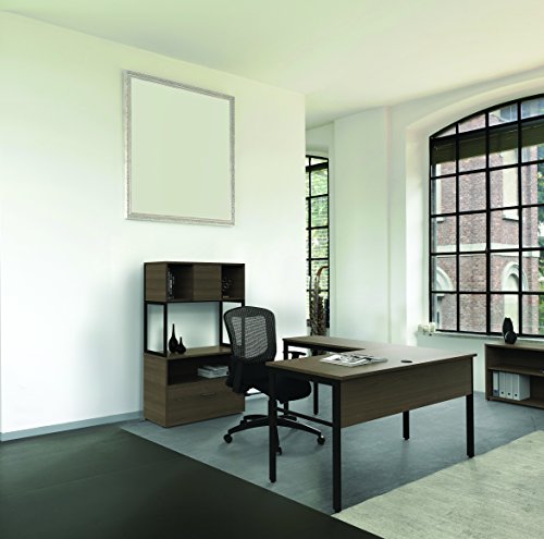 Linea Italia Urban L-Shaped Corner Home Office Easy to Assemble Modern Metal Computer Desk, Wood Top & Black Steel Frame, 60" x 60", Walnut
