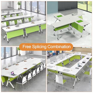 robwibw Folding Conference Room Table 6pcs Rectangle Flip Top Mobile Training Table with Wheels