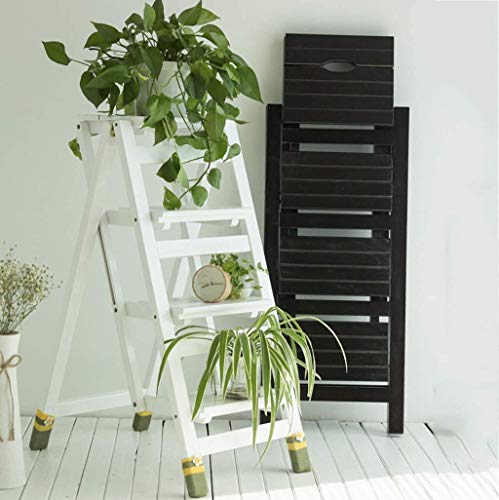 LUCEAE 4-Step Sturdy Folding Wooden Step Ladder with Non-Slip Wide Treads