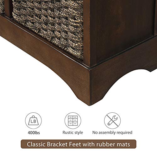 TREXM Rustic Storage Cabinet with Two Drawers and Four Classic Fabric Basket for Kitchen/Dining Room/Entryway/Living Room, Accent Furniture (Espresso)