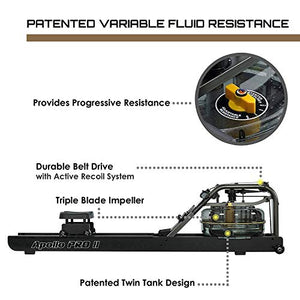 First Degree Fitness Apollo II Reserve AR Indoor Water Rowing Machine, Black