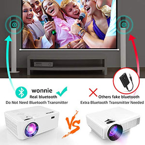 WONNIE Projector, Mini Projector 2200 Lumens 170" Display, Multimedia Home Theater Video Projector, 1080P Support Compatible TV Stick HDMI VGA USB AV TF Device, 4Inch