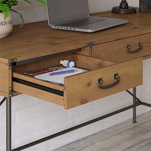 kathy ireland Home by Bush Furniture Ironworks 60W Writing Desk with Lateral File Cabinet in Vintage Golden Pine