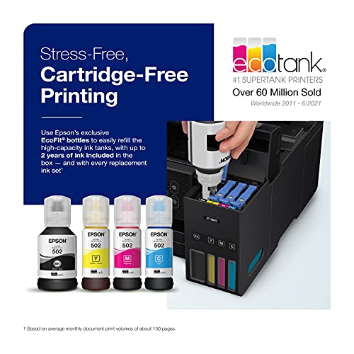 Epson EcoTank ET-2850 Wireless Color All-in-One Cartridge-Free Supertank Printer with Scan, Copy and Auto 2-Sided Printing – The Perfect Family Printer - Black