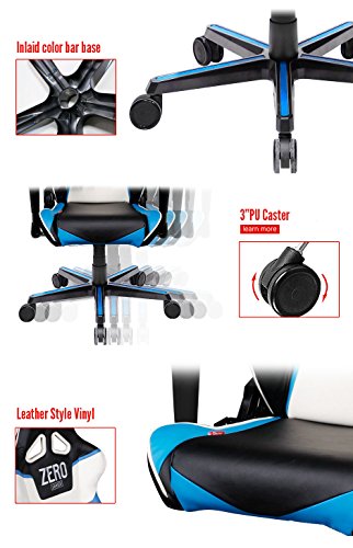 DXRacer RV118/NBW/ZERO Black White Blue Racing Bucket Seat Office Chair Computer Chair Ergonomic with Lumbar Support