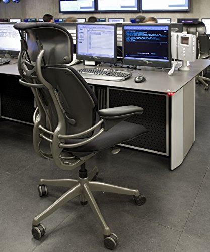 Humanscale Freedom Office Desk Chair with Headrest and Gel Seat, Graphite Frame Black Wave Fabric, Standard Casters