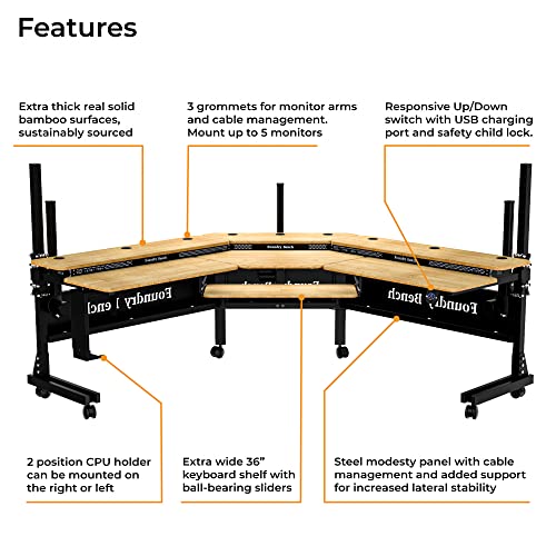 VERSADESK Foundry Split Level Corner Standing Desk, Electric Height Adjustable, Bamboo Surface