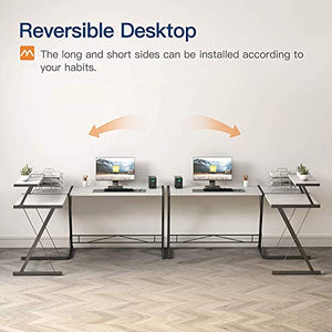 L Shaped Computer Desk Home Office Desk with Round with Large Monitor Stand Laptop Table for Home Office Workstation-White A