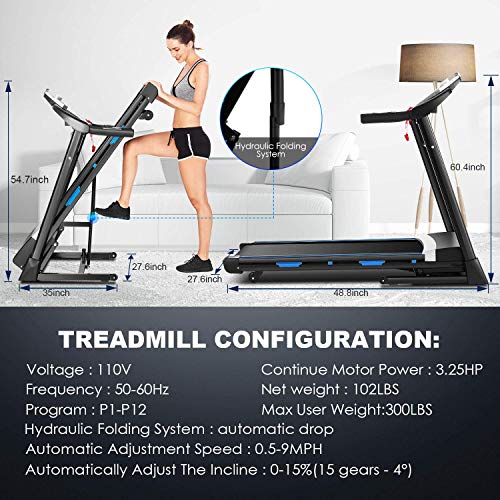 ANCHEER Treadmill, 3.25hp, App Control, Folding Treadmill Machine for Home with Automatic Incline, for Running, Walking, and Jogging, Portable Treadmill for Home, Gym, Office Workout.