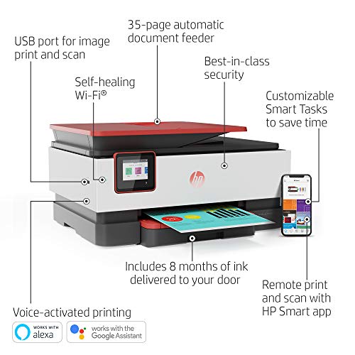 HP OfficeJet Pro 8035 All-in-One Wireless Printer - Includes 8 Months of Ink, HP Instant Ink, Works with Alexa - Coral (4KJ65A)