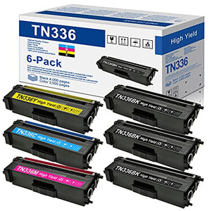 Compatible TN336 TN 336 Toner Cartridge Replacement for Brother TN-336 HL-L8350CDW HL-L8250CDN HL-L8350CDWT MFC-L8850CDW MFC-L8600CDW Printer (6-Pack,3BK+1C+1M+1Y)