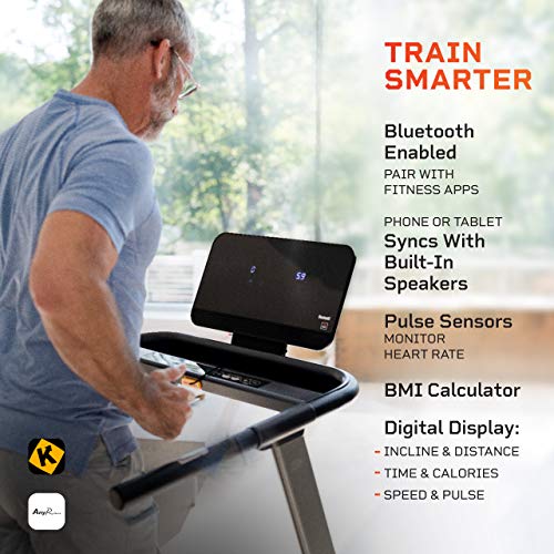 Lifepro Pacer Folding Treadmill for Home - Smart Motorized Portable Treadmill w/Auto Incline, Aux Bluetooth Speakers & Modern Display - Easy Assembly Compact Running Machine for Cardio & Weight Loss